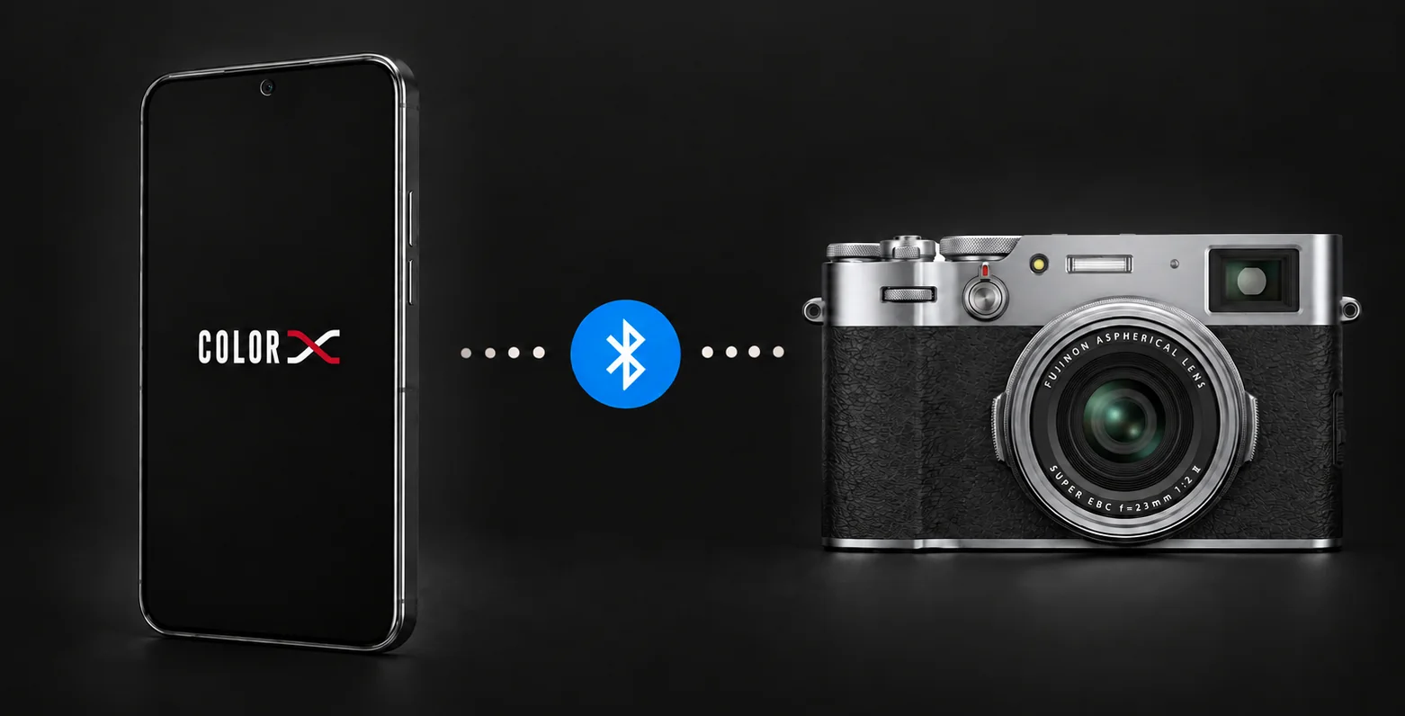 Color X yüklü telefon ile Fujifilm kamera arasında Bluetooth bağlantısı